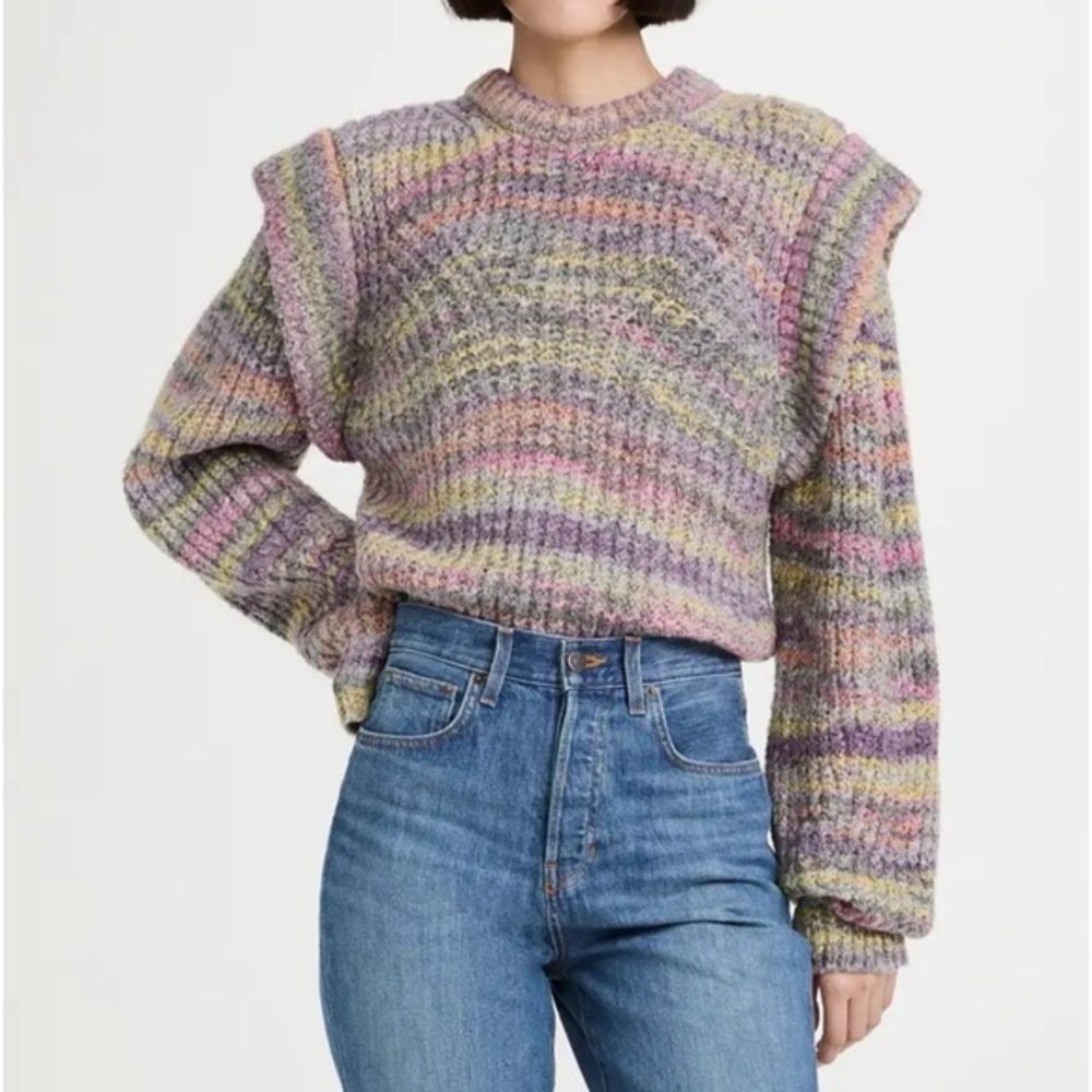 Moon River Chunky Wool Knit Sweater Structured Shoulders Colourful Size L
